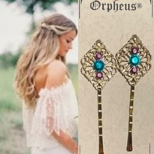 Romantic Hair Clip Gemstone Bobby Pin Reproduction Vintage Styled Hair Jewelry